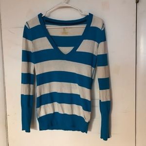 Blue and White Striped V-neck